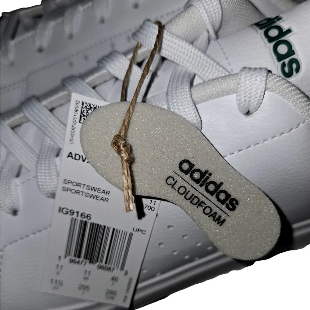 Adidas Advantage 2.0 Mens White Collegiate Green Sneakers IG9166 Size 11.5